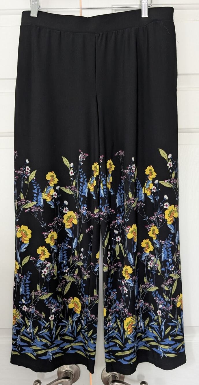 Susan Graver Black Floral Wide Leg Pants